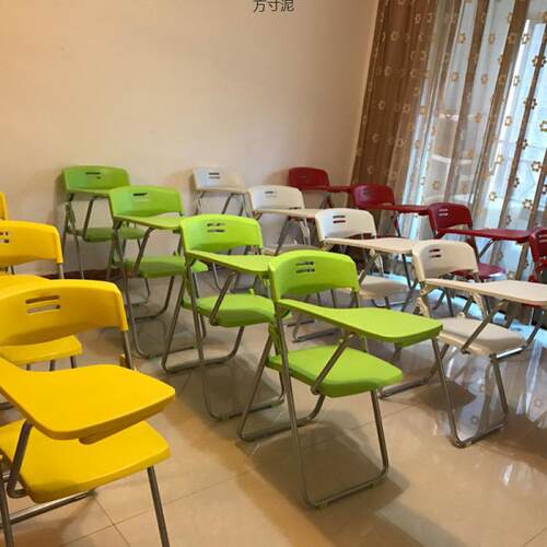2026北欧风人体工学办公椅可折叠加厚培训椅带写字板免安装