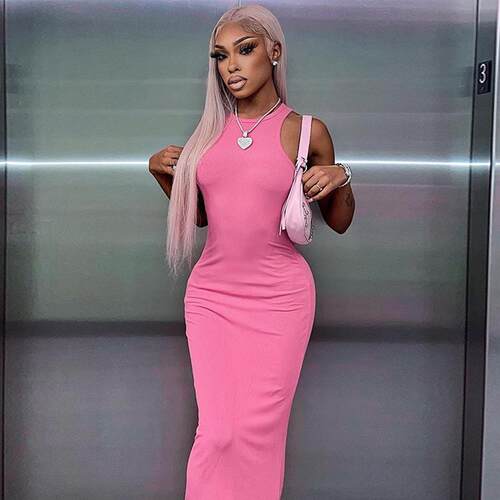 Solid Bodycon Maxi Tank Dress For Women Sleeveless Casual