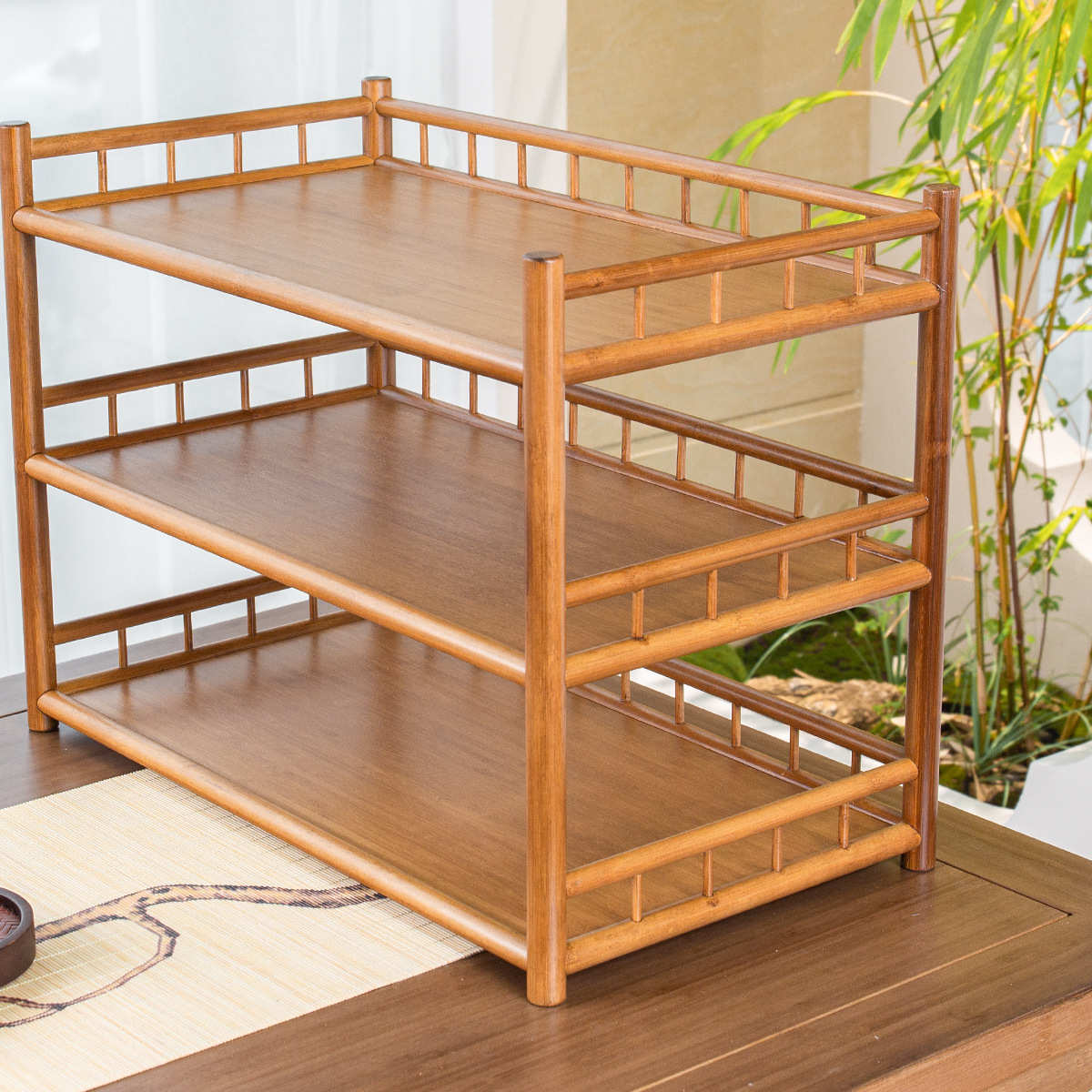 批发竹制三层茶架 带围桌面茶壶紫砂壶置物茶杯架子茶具收纳架