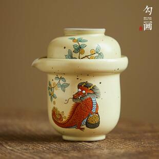 手绘生肖龙手抓壶一壶一杯单人泡茶可携式茶具景德镇陶瓷一人快客