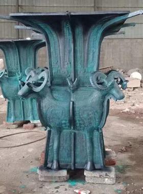 仿古青铜四羊方尊铜雕塑大型纯铜三阳开泰羊羔跪乳金属工艺品摆件