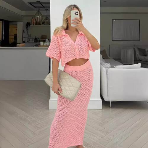 Women's hollowed out short sleeved top, half skirt,