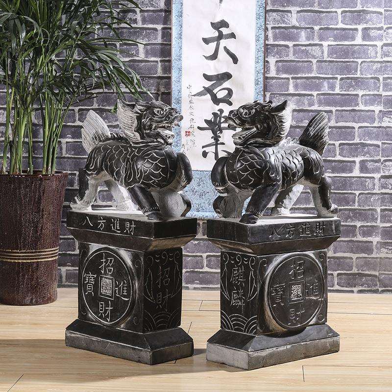 石雕门墩青石麒麟摆件户外草坪灯日式庭院灯花园酒店落地灯园林禅