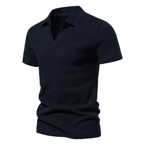 Men's short sleeved T-shirt collar cotton fitness top for