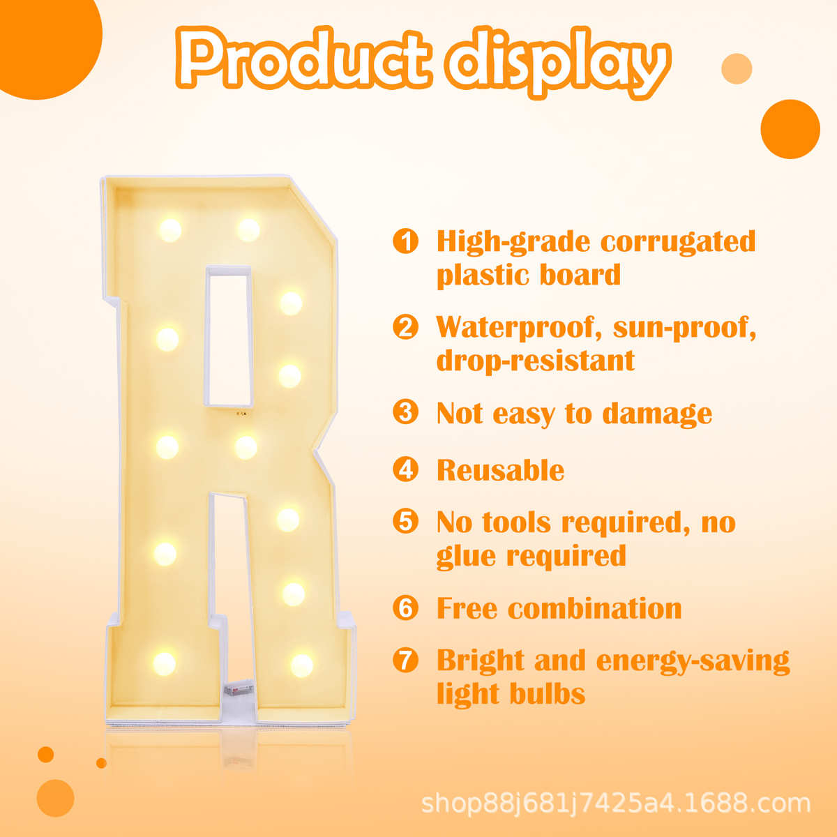 生日派对立体字母R数字LED发光灯kt板马赛克气球框架盒