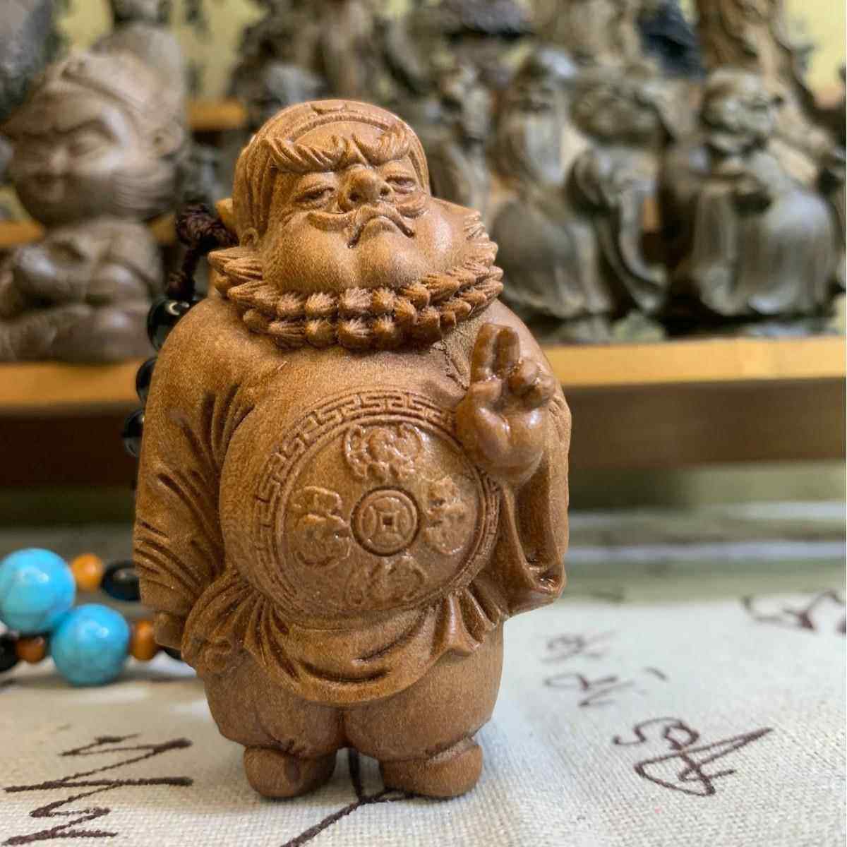 天然老山檀香木雕钟馗手把件文玩工艺品家居装饰桌面摆件汽车挂件