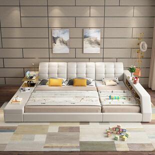 现代卧室皮家具北欧皮床二胎主卧组合储物皮艺3米大床2035C