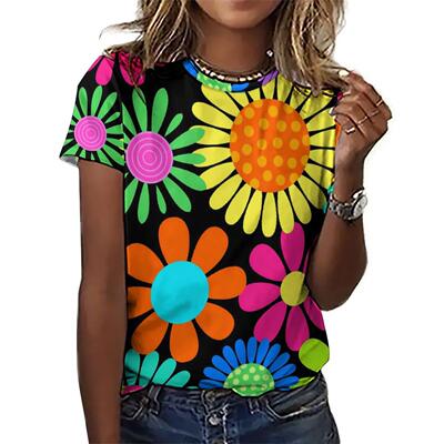Contrast digital printed round neck T-shirt女数码印花圆领T恤