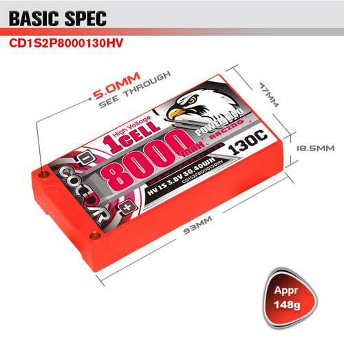 鹰氪CODDAR 8000mAh 1S2P 3.8V 130C 1/12 RWD电动漂移RC车高压款