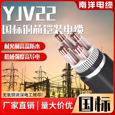 南洋国标铜芯yjv22铠装电缆线2/3/4/5芯1.5/6/35/120平方地埋专用