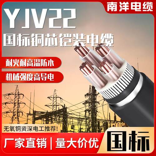 南洋国标铜芯yjv22铠装电缆线2/3/4/5芯1.5/6/10/16/25/35/50平方