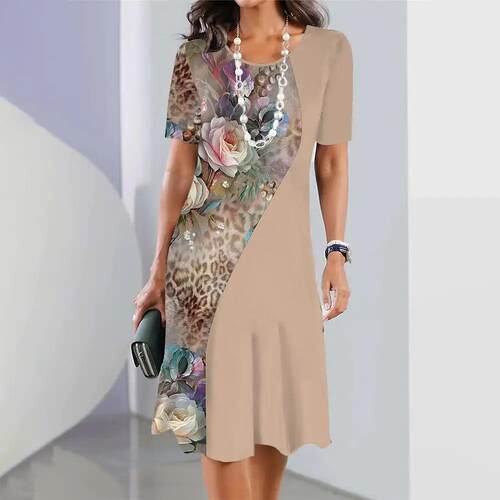 Women's short sleeved T-shirt dress, dress, T-shirt skirt