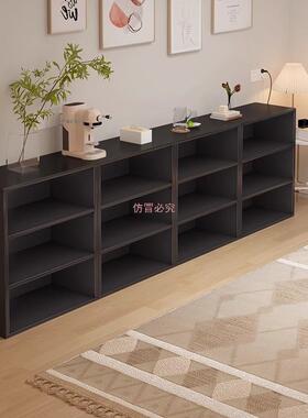 北欧中古书架靠墙黑色矮书柜家用客厅落地置物架靠墙格子柜储物柜