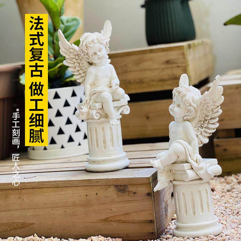 法式复古罗马柱小天使摆件西洋古董风家居客厅酒柜橱窗装饰工艺品