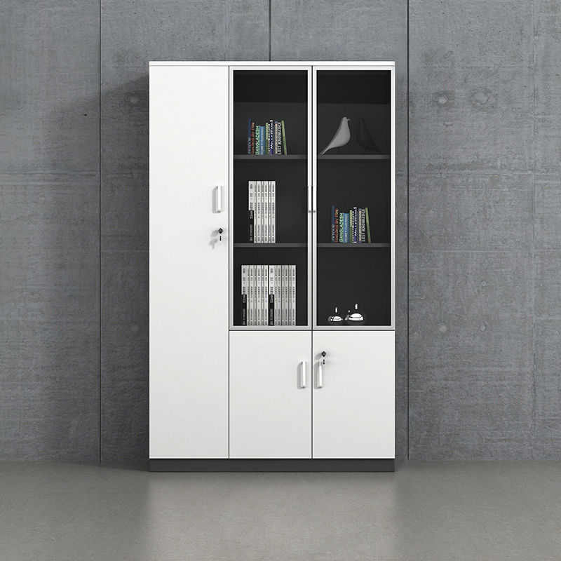 办公室现代老板书柜文件柜木质档案资料柜带锁玻璃柜子落地储物柜