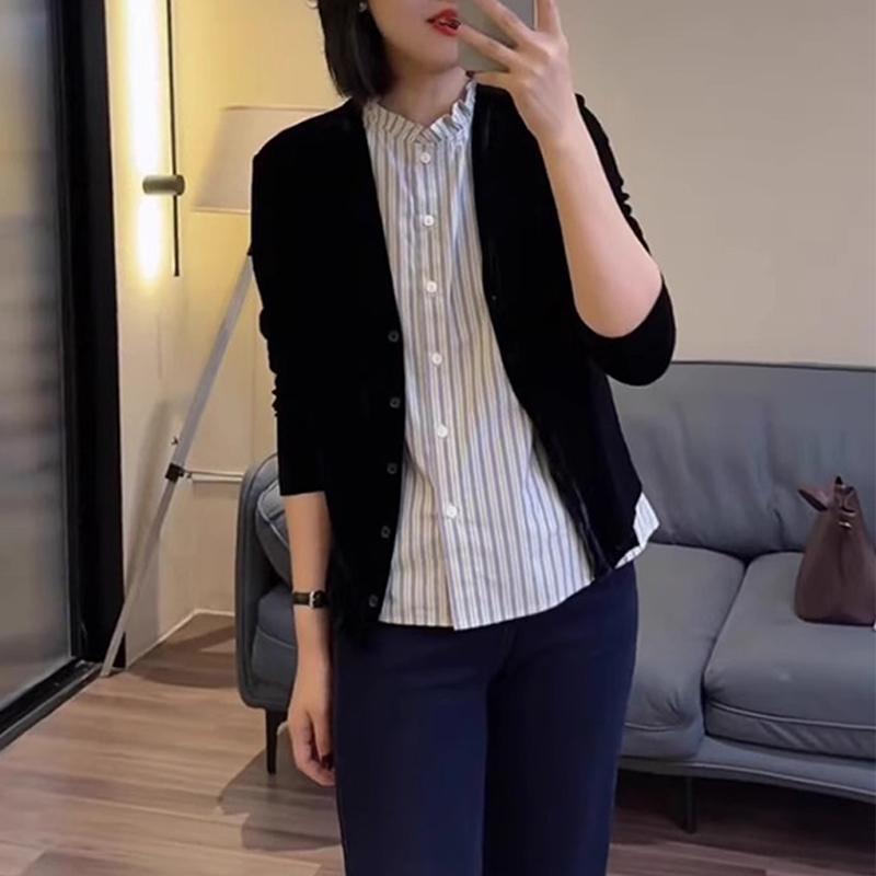 新品洋气减龄竖条纹气质衬衫女春季新款荷叶领时尚百搭显瘦无袖上