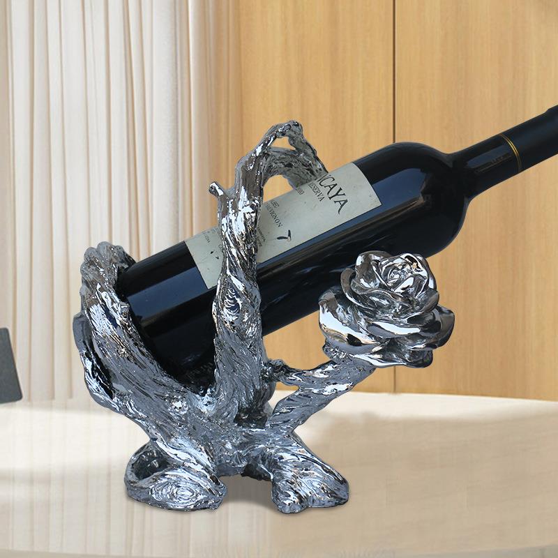 欧式玫瑰花红酒架摆件餐厅酒柜新房电视柜家居酒架装饰酒瓶北欧