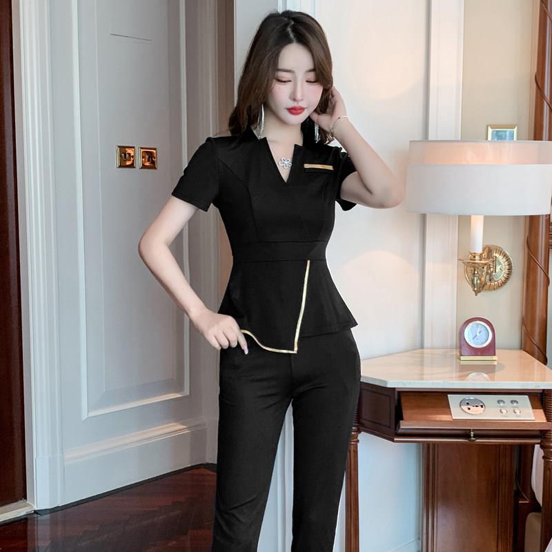 足疗店养生工作服夏季2025年新款足浴服装女遮肚沐足技师工衣套装