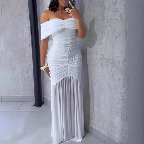 Foldover Off Shoulder Ruched Cinched Waist Minimalist