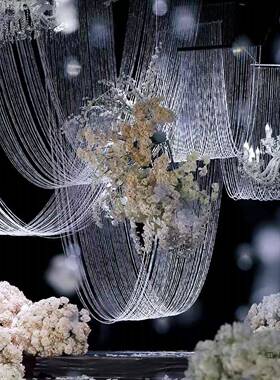 韩F997JM5M式婚亚克力水晶珠帘布波礼浪吊顶置舞台背景行云流水珍