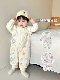 0一3月婴儿贴身棉服婴幼儿，薄棉保暖连体衣，宝宝夹棉春秋款纯棉哈衣