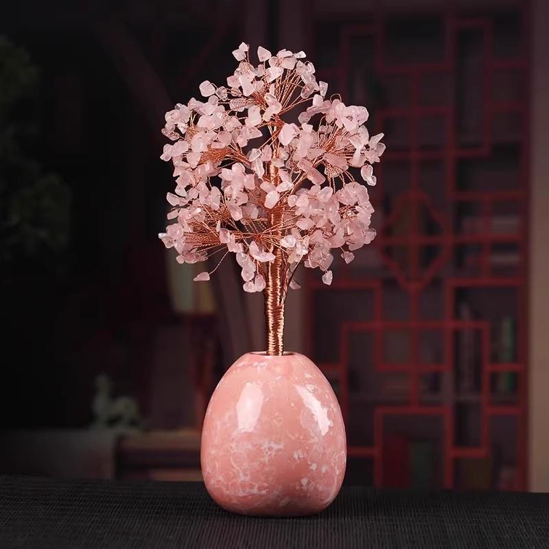 正品灵机生面活馆黄水晶摆件工金钱礼树办位公室摇钱树物招财桌小