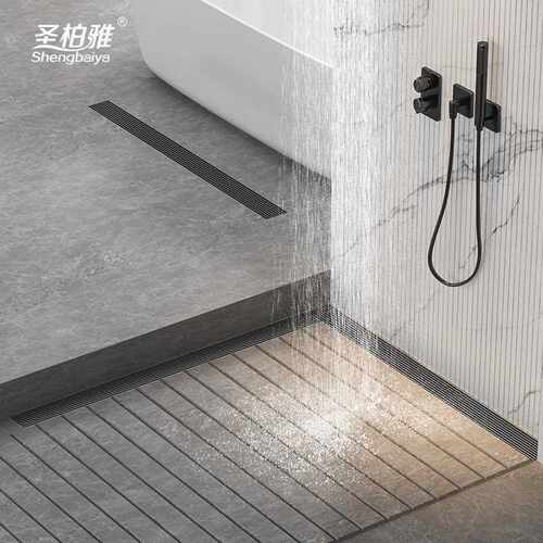 新款直销加厚枪灰色防臭地漏卫生间浴室加长条形304不锈钢地漏大