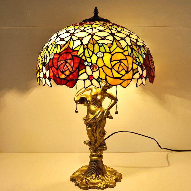 正品美复古台灯大气客厅餐厅吧台式床彩色玻璃术蜂鸟玫瑰卧室头艺
