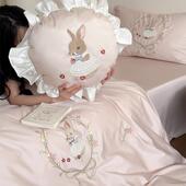 兔萌花园 套式 100THI支长绒棉纯棉四件套高端公主风花法边全棉被