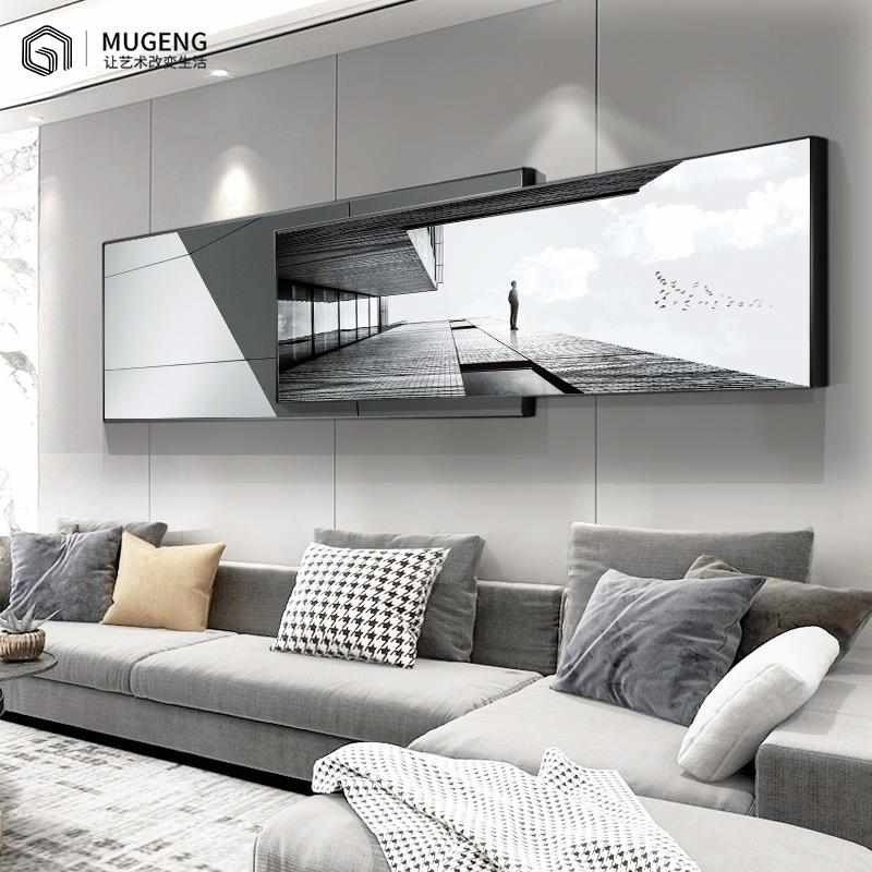 现代简约黑白建筑叠加挂画客厅装饰画北欧沙发背景墙艺术轻奢壁画图片