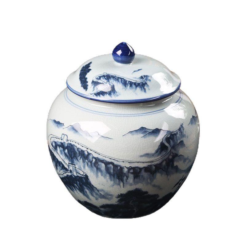 陶瓷茶叶水墨风山水画家用储存密封哥窑中式复古茶普洱