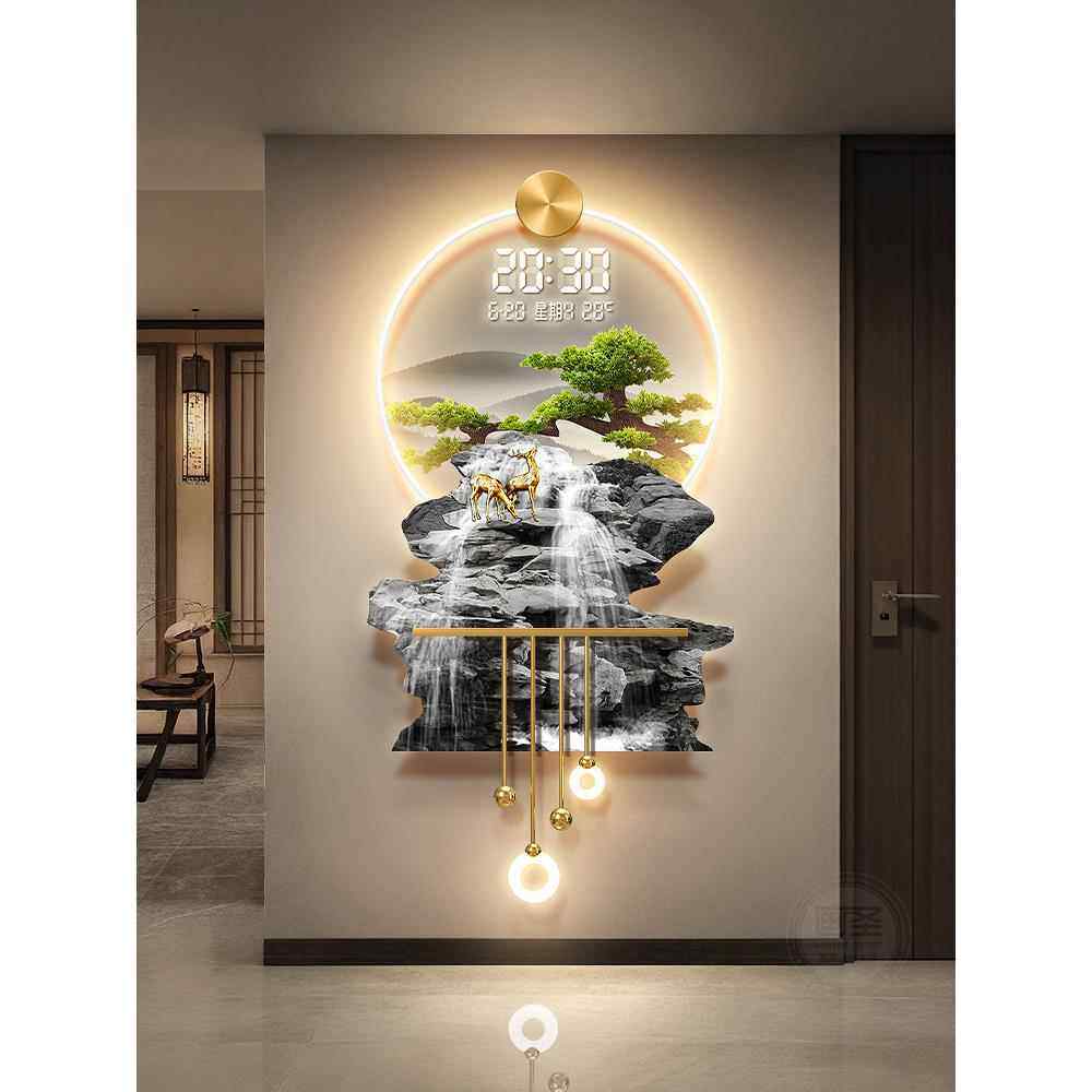 水生财客迎厅万年历电子钟表225新款客松玄UEH0关格流栅装饰挂件