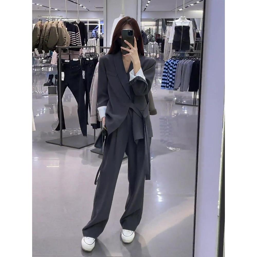 浪险御姐范设计高级感灰色西装套装女2025年春秋季新款西服裤子两