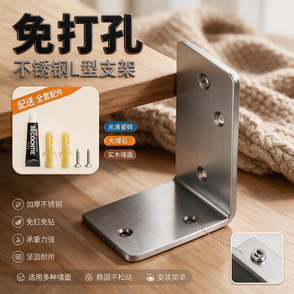 凵型支架固定架免打孔隔板托不锈钢角码三角支撑架直角器L墙上置