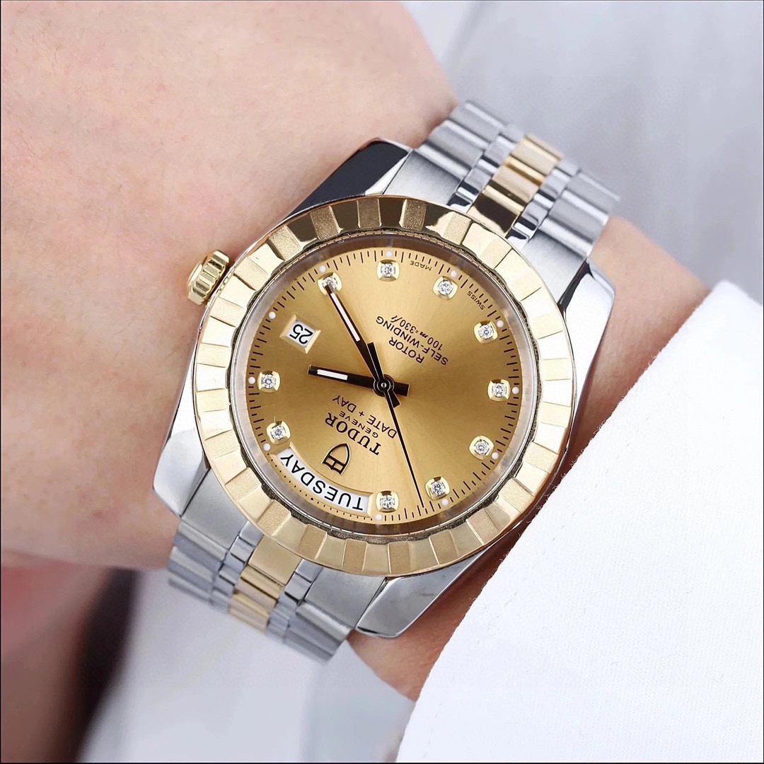 表径41[9.8新]帝舵经典系列精钢18K金自动机械男士手表23013-0018