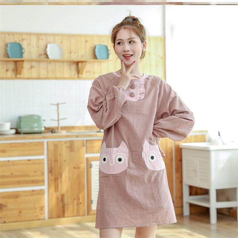 【官方正品】家用围裙女时尚防水防油薄款透气厨房做饭长袖套工作