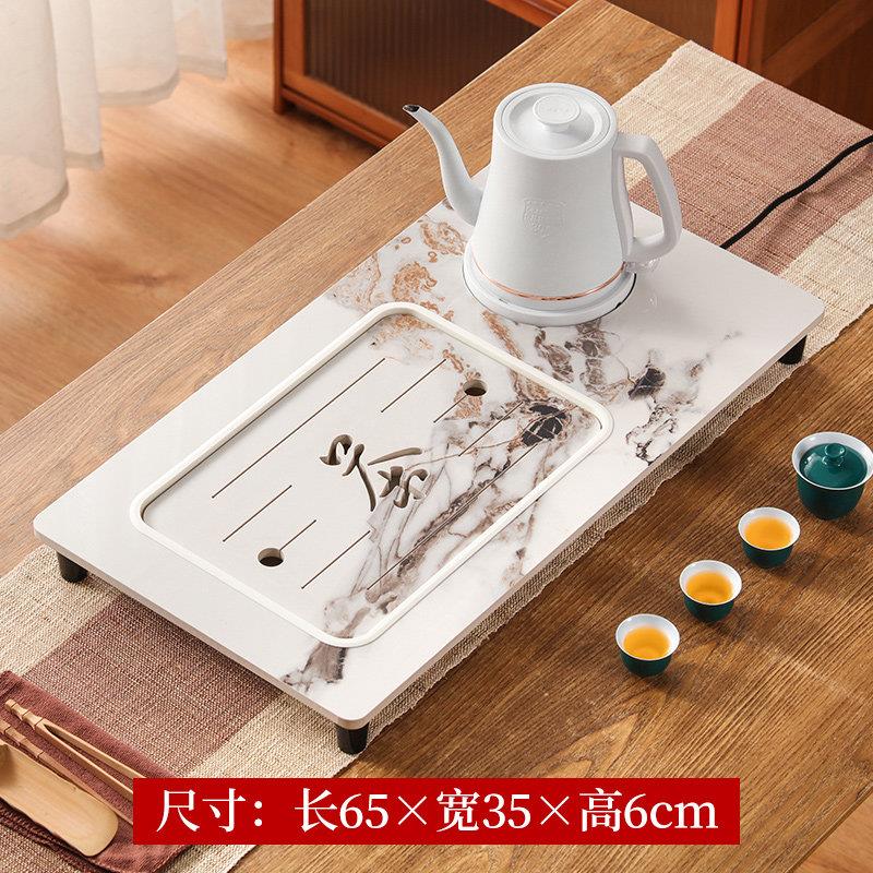 亮光一体全自动天然石茶盘储水台上茶盘托功夫岩板嵌入式带茶杯子
