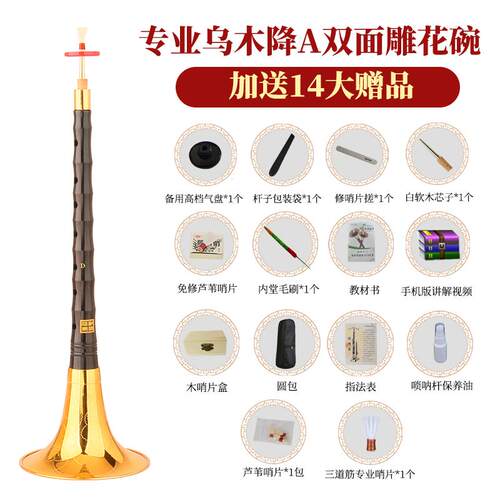 正品王家彪乌木面D调镜堂唢呐乐器初族学套者全高级喇叭民入门专