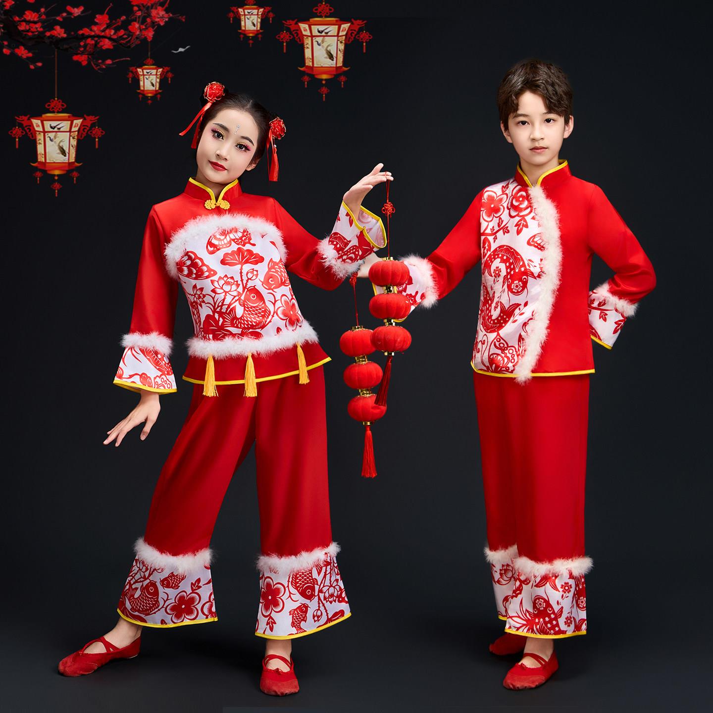 六一儿童喜庆秧舞蹈演出服幼儿园红色中国风幼儿新年开门红表演服