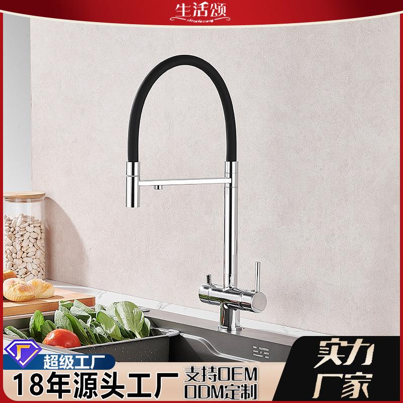 跨境全铜三合一水龙头冷热洗厨房菜盆净水器直饮水槽家用净水龙头