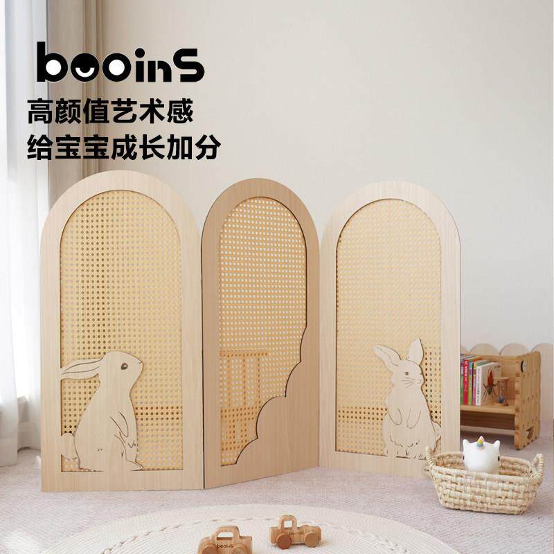 原木风木质装饰屏风韩系儿童可折叠背景板儿童房拍照道具遮挡隔断