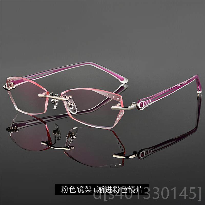 高档配无框近视眼镜女100/50/200/00/400度有1度框数无3边成品防