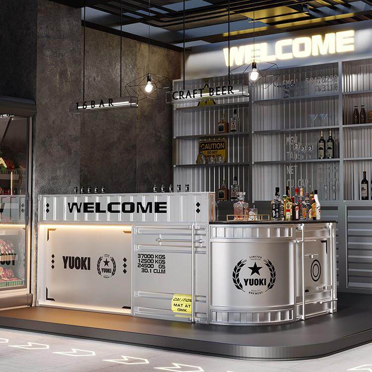 工业风铁艺吧台收银台奶茶店咖啡厅集装箱复古酒吧清吧前台接待台