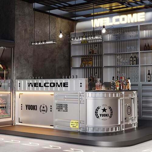 工业风铁艺吧台收银台奶茶店咖啡厅集装箱复古酒吧清吧前台接待台