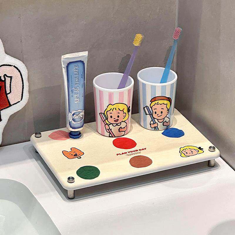 可爱矽藻泥吸水凉垫洗漱台面牙刷置物架电动牙刷漱口杯架沥水垫杯