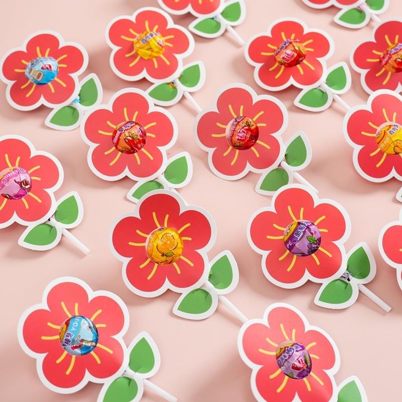 棒棒糖插卡纸六一儿童节糖果小红花励志糖果奖励学生花朵棒棒糖