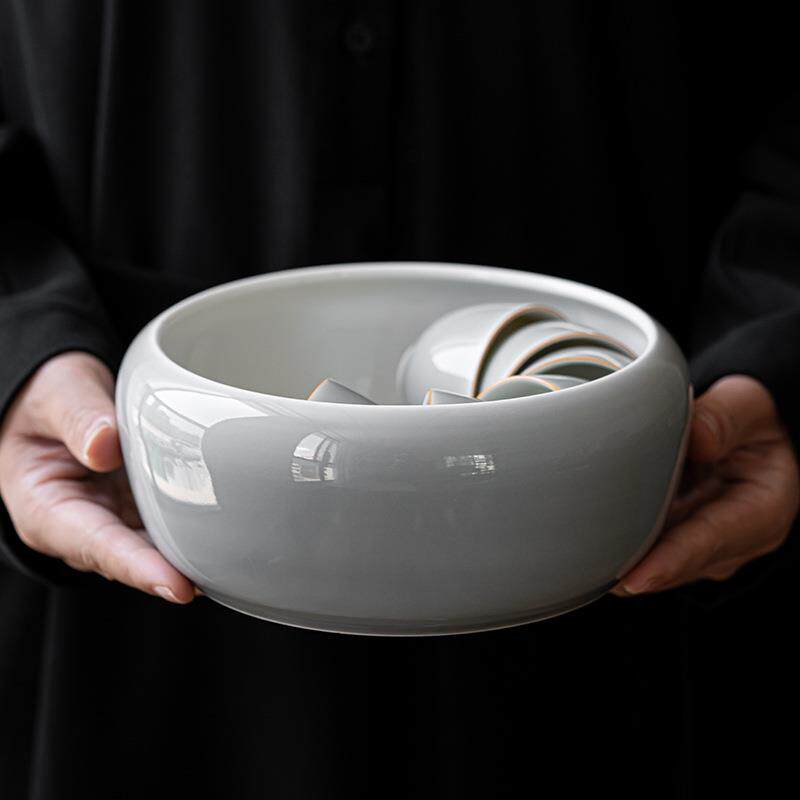 冰灰烟灰釉茶洗 大号陶瓷茶洗杯洗茶渣桶水盂笔洗缸功夫茶具配件