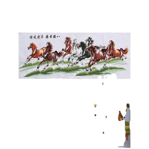 CE2Q批发电脑机绣十字绣成品已绣好马到成功八骏图棉布客厅现代动