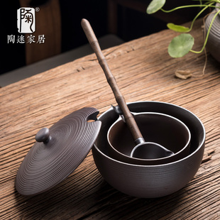 电陶炉煮茶器功夫套装 陶迷手工柴烧碗勺分茶勺黑檀木拼接手柄中式