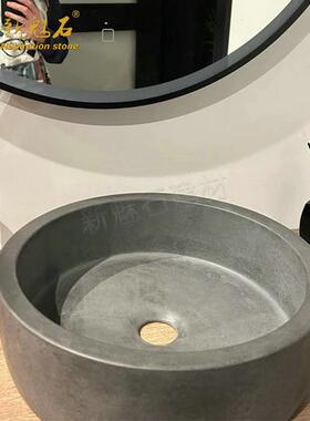 圆形水灰色台上盆洗手盆意式工业风立柱盆艺术盆会所卫生间洗手池